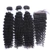 Fechamentos de renda com 3 pacotes Brasileiro Curly Virgem Humano Weaves 8A Peruana Malásia Camboja Indiana Mongólia Jerry Cabelo Cabelo Trama