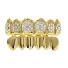 New Custom Fit Gold Plated 4 Lows Iced out Hip Hop Teeth Grillz Top Grill for Halloween Christmas Party Gift