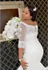 Afryki Plus Size Sukienki ślubne Pół Rękaw Koronki Aplikacje Off Ramię Syrenki Suknie Ślubne Wróć Bridal Button Suknie Ślubne