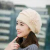ブランド-IDUOLELELE 良質の女性用冬の帽子ビーニー冬のママのキャップ固体ベレー帽ウサギの毛