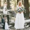 Bescheiden Western Country Trouwjurken Kant V-hals Half Mouwen Lange Boheemse bruidsjurken Plus Size Robe de Mariée