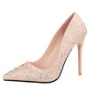 Italiensk designer varumärke bigtree skor kristall skor rhinestone bröllopsklänning sexiga höga klackar damer pumpar rosa svart grå nlue gyllene taconer