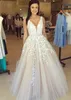 Gorgeous Sleeveless V-Neck Lace Appliques A-Line Wedding Dress Tulle Online Beading Sash Light Champagne Vestido De Noiva