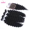 5 pcs Lote Brazilian Deep Wave cabelo virgem encaracolado com fechamento brasileiro profundo cabelo humano tecida com fechos de renda extensões de cabelo remy