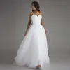 スパゲッティストラップシンプルなビーチウェディングドレスVestido Noiva Praia White Tulle Casamento SashesAラインブライダルガウンカスタムメイド