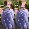 Purple 7 Year Old Ball Gown Flower Girl Dresses Tulle 3D Floral Appliques Pageant Gowns Butterfly Communion Fancy Dress Costumes293t