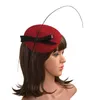 Cappello derby da donna con fiocco in pelle, piume di struzzo, feltro di lana, corda, coccodrillo, cocktail party A144