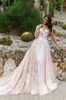 Crystaldesing Vintage Wedding Dresses Lace Applique Wedding Gowns Sheer Neck Court Train Plus Size A Line Bridal Gowns