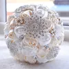 HandMade Silk Rose Bridal Bouquet Wedding Accessories Brooch Crystal Pearl Wedding Bouquet Holding Flowers Decor2894019