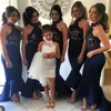 Elegant Navy Blue Mermaid Bridesmaid Dresses Sexy off Shoulder High Neck Lace Bridesmaid Dresses Evening Wear Cheap Bridesmaid Gowns