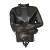 w1023 Sexy mujer/hombre PU cuero Coupless chaqueta Up Bondage Straitjacket disfraz arnés