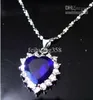 Blue HEART of ocean titanic CZ crystal Pendant Necklace-white gold plated clear