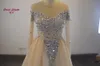 Saudiarabien Guld Sequined Plus Storlek Prom Klänningar A-Line O-Neck Pleats billiga Party Formella klänningar Lång mousserande Vestido Formatura