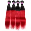 Brasilianska Ombre Straight Human Hair 3 Bundles Färgad Brasiliansk 1B / Rött Hårväv Billiga Två Ton Brasilianska Röda Virgin Hair Deals