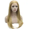 Long Ash Blonde Wig Silky Straight 150% Density Heat Resistant Synthetic Fiber Lace Front Fashion Wig