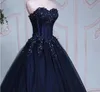 Robe de bal bleu marine longues robes de mariée colorées chérie dentelle perlée appliques corset robes de mariée non blanches non traditionnelles