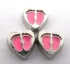 20PCS/lot Pink Foot Print Heart Floating Locket Charms Fit For Living Memory Floating Locket Gift For Friends