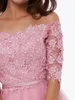 Custom Made A Line Mini Short Pearl Pink Tulle Off The Shoulder Homecoming Klänningar med Appliques Half Sleeve Lace Up Low Price Party Gowns