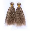 Blandad färg ljus brun blond höjdplatta mänskliga hår buntar 3pcs kinky curly piano 8/613 mix färg jungfru brasilianska mänskliga hårförlängningar