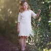 Country Beach Wedding Flower Girl Dresses 2020 Ivory Lace Boho A Line Knee Length with Half Sleeve Baby First Communion Dresses Cheap Jewel