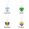 Brasil país bandeira pingente colares 25 mm coração cabochão de vidro argentina barbados equador bandeiras festival mulheres de jóias por atacado
