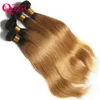 Väver #t1b 27 honung blond ombre färg brasiliansk rak mänskliga hårförlängningar 3 buntar brasiliansk jungfru människa hår ombre mänskligt hår w