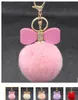 Bowknot Fur Pom -keychain Real Rex Rabbit Fur Ball Ball Chains Fur Key Ring Bead Chain for Bag 286e