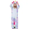 Costumi cosplay da donna e pigiama invernale Flano con stella o unicorno arcobaleno Onesies Kigurumi Tute con cappuccio Abiti per feste di Halloween per adulti