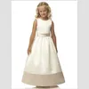 2019 Nowa Gorąca Sprzedaż Pierwsza Komunia Sukienki Białe Dziewczyny Korowód Suknie Vintage Ivory Satin Flower Girl Sukienki na ślub z pasem