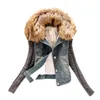 Partihandel-Casaco Feminino Vinter Kvinnor Mode Denim Jacka Rörbar Furs Collar Wool Coat Bomber Jacket Jean Women Basic Coats