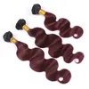 Trame di capelli umani vergini brasiliani Ombre vino rosso con onda del corpo frontale 1B / 99J Chiusura frontale in pizzo Ombre Borgogna 13x4 con pacchi