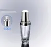 300 sztuk / partia Hot 30ml Transparent Szklany Perfumy Butelka z balsamem Pompa Refillable Szklany Kosmetyczny Pojemnik Jasny Srebrny Czapka