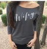 Camiseta de mujer al por mayor- Creabygirls Wifey para mujer Camisetas de manga larga casual Cuello redondo Moda Mujer Tops LN-650M1