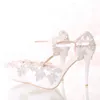 White Diamond Wedding Shoes High Heels Wristband Waterproof Shoes with Fine Crystal Bride Dress Shoes