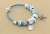 Wholesale- VIOVIA Summer Style Blue Leather Bracelets & Bangles Sea Turtle Star Shell Charm murano glass beads bracelet for women B15180