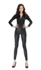 Mulheres Sexy Snake Skin Jumpsuit Faux Leather Catsuit Frente Zipper Bodycon dança Pole geral Atraente