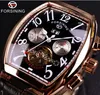 Forsining Square Mechanical Design Rose Gold Case White Dial Brown Leather Strap Mens Watches Top Brand Luxury Automatic Watch283I