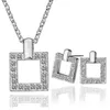 18K Platinum Plated Fashion Women Square Jewelry Sets Austrian Crystal Pendant Necklaces Stud Earrings for Women