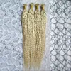 Blonde kinky cheveux bouclés uez coiffure extensions de cheveux humains 200g 1g / brin naturel kératine capsules prébondées