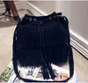 New Fashion 2017 Suede Drawstring Bucket Bag Women Handbag Faux Fringe Tassel Shoulder Crossbody Messenger Bag Boho Style 3 colors