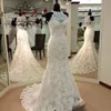 Trouwjurk Custom Made High Neck Wedding Dress 레이스 인어 파티 드레스 소매복 코트 기차 로브 드 소이리 전체 레이스 신부 가운