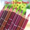 12Pcs/set Brand New Women's Professional Lipliner Waterproof Lip Liner Pencil 15CM 12 Colors Hot Sale