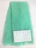 5 meter / pc mest populära gröna franska nätet spets med pärlor dekoration afrikansk mesh spets tyg för fest klänning rn1-4
