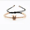 High Grade Jewelry Whole 10pcs lot Top Quality 4mm Copper Beads With Black Cz Crown Charm Men Macrame Bracelet Party Gifts244d