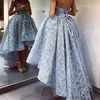 Graceful Light Gray Lace Prom Dresses 2017 Sweetheart Backless High Low Evening Gowns Saudi Arabic Puffy Formal Party Dress Custom Made