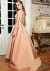 Modny Tulle Satin Bateau Dekolt High Niski Prom Dress z koronkowymi aplikacjami szampan i pomarańczowy seksowny suknie wieczorowe suknia