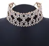 idealway Mode Guld Silverpläterad Inlay Hollow Out Clear Crystal Strassblad Blomma Bred Choker Halsband