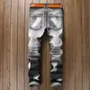 Hurtownie - Wysokiej Jakości Dżinsowe Spodnie Streetwear Mężczyźni Dżinsy Prosto Vintage Broken Hole Patch Paint Biker Długie Spodnie