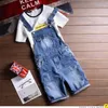 Wholesale- Men summer denim overalls Male Suspenders Jeans Shorts knee length ripped jeans Front Pockets jumpsuits Male Bibs shorts 031501