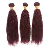 Vinröd # 99J Mänskliga hårförlängningar Partihandel 3PCS Virgin Malaysian Burgundy Remy Human Hair Weave Bundles Kinky Curly Double Wefts